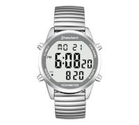 Hearkent Digital Talking Watch with Pedometer,Speaking Time/Date/Steps/Calories in English,5 Alarms,EL Backlight,LCD Large Number,No Bluetooth Step Counter Watch for Elderly/Blind(Elastic Silver)