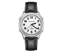 Hearkent Radio Controlled Talking Watch with Black Leather Strap British English Speaking for Blind People and Visually Impaired Elderly (Leather Band)