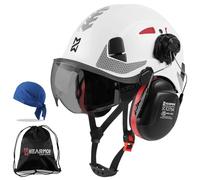 HEARMOR ANSI Z89.1 & EN397 Certified Safety Helmet/Hard Hat with Ear Protection - Lightweight Vented Work Helmet Kit, 6-Point Suspension System - Ideal for Industrial & Construction Professionals