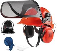 HEARMOR Chainsaw Protective Helmet with Steel Mesh Visor and Hearing Protection for Landscapers and Forestry Workers - Includes Portable Bag and Cooling Helmet Liner