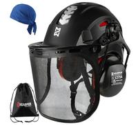 HEARMOR VOLTEK 5-in-1 Forestry Safety Helmet Set, ABS Hard Hat with Ear Defenders, Visor, Sweat Cap & Carry Bag, Shockproof Comfort Vented Design for Forestry Workers, Gardeners & Loggers