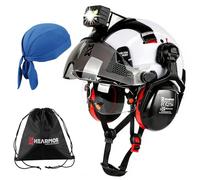 HEARMOR VOLTEK Hard Hat - CE EN397 Certified Industrial Safety Helmet with LED Headlamp, Visor & Ear Protection | For Forestry, Construction, Climbing | Breathable Adult Work Helmet