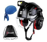 HEARMOR VOLTEK Hard Hat - CE EN397 Certified Industrial Safety Helmet with LED Headlamp, Visor & Ear Protection | For Forestry, Construction, Climbing | Breathable Adult Work Helmet