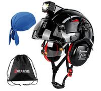 HEARMOR VOLTEK Hard Hat - CE EN397 Certified Industrial Safety Helmet with LED Headlamp, Visor & Ear Protection | For Forestry, Construction, Climbing | Breathable Adult Work Helmet
