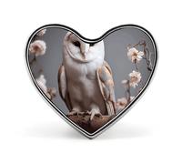 Heart A Small White Barn Owl Printed Brooch Badge for Backpacks Or Lapels