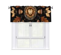 Heart Acorn Window Valance with Rod Pocket Vintage Leaves Blackout Short Tier Curtain for Living Room Bedroom Kitchen Decor 46x18 Inch