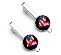 Heart America Flag And Cambodian Flag Tie Clip for Men,Round Tie Bar Clips And Cufflinks Set for Luxury Clothing Accessories 2 Pcs