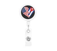 Heart American Flag and Cuba Flag Retractable Badge Holder Bulk ConvenientBadge Reels Badge Clip for NurseTeacher Student Office Staff Name Tag