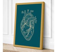 Heart Anatomy in Gold Canvas Wall Art Print 24x16 Inch (61 x 41 cm)