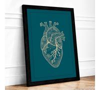 Heart Anatomy in Gold Minimalist Framed Wall Art Print A4 Black