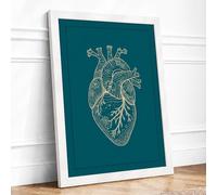 Heart Anatomy in Gold Minimalist Framed Wall Art Print A4 White