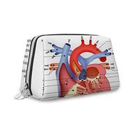 Heart Anatomy, Makeup Bag Cosmetic Bag,Medical Structure of The Heart Anatomy,Leather Organizer Make Up Bag Reusable Toiletry Bag,Red,M