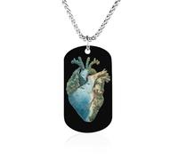 Heart Anatomy Ocean Beach Couples Memorial Necklaces for Women Men Square Titanium Steel Chains Pendant Jewelry Gift