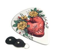 Heart And Flowers Guitar Plectrums, 6 Guitar Plectrums, Double Sided Printing, For Acoustic Guitar, Bass, Ukulele, Electric Guitar (0.46 Mm 0.71 Mm 0.96 Mm)