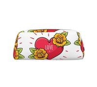 Heart and Flowers Printing Leather Pencil Pouch Pen Case Elegant and Practical Bag for Students Perfect for Office School