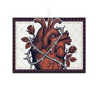 Heart and Rose Dish Drying Mats for Kitchen Counter, Vintage Red Absorbent Dish Drainer Rack Mat, Autumn Gothic Microfiber Drying Pad 18x24 Inch