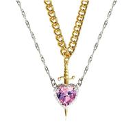 Heart and Sword Necklace for Couples,Stain-less S-teel You are in My Heart Necklace Set,He-art Shaped Crystal and S-word Matchin Neck-lace,He-art Sw-ord Ne-cklace,Gold Sw-ord Silver He-art Pink