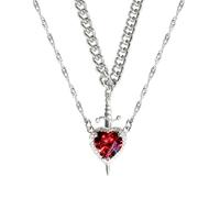 Heart and Sword Necklace, Stainless Steel You are in My Heart Necklace Set, Heart Matching Necklace for Couples (Red-B)