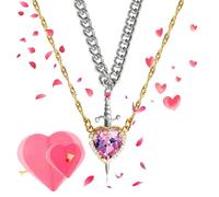Heart and Sword Necklace You are in My Heart Couples Necklace Hearts Shaped Red Crystal and Punk Sword Matchin Necklaces for Friends and Couples (Pink-A)