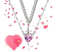 Heart and Sword Necklace You are in My Heart Couples Necklace Hearts Shaped Red Crystal and Punk Sword Matchin Necklaces for Friends and Couples (Pink-B)