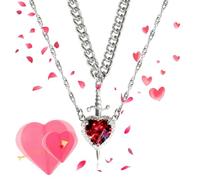 Heart and Sword Necklace You are in My Heart Couples Necklace Hearts Shaped Red Crystal and Punk Sword Matchin Necklaces for Friends and Couples (Red-B)