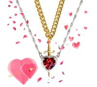 Heart and Sword Necklace You are in My Heart Couples Necklace Hearts Shaped Red Crystal and Punk Sword Matchin Necklaces for Friends and Couples (Red-A)