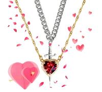Heart and Sword Necklace You are in My Heart Couples Necklace Hearts Shaped Red Crystal and Punk Sword Matchin Necklaces for Friends and Couples (Red-D)