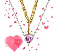 Heart and Sword Necklace You are in My Heart Couples Necklace Hearts Shaped Red Crystal and Punk Sword Matchin Necklaces for Friends and Couples (Pink-C)
