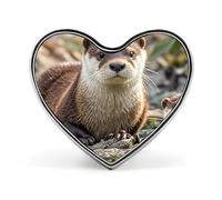 Heart Animal Cute Brown Otters Brooch Classic Mini Pin 1 Inch Aluminum Alloy Lapel Pin Personalized Button Badge for Backpack Hat Suit Jacket Clothing Decoration