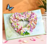 Heart Anniversary Card, Lily Flowers Pop Up Greeting Card for Birthday Wedding Anniversary Valentine's Day Mother's Day, 3D Birthday Gifts Card for Mum Wife Girlfriend Special Female Friend Aldult UK