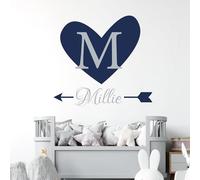 Heart & Arrow - Personalised Name, Initial Letter, Children Nursery Bedroom Decal Wall Sticker [Medium] [Cobalt]