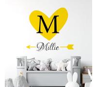 Heart & Arrow - Personalised Name, Initial Letter, Children Nursery Bedroom Decal Wall Sticker [Medium] [Medium Yellow]