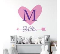 Heart & Arrow - Personalised Name, Initial Letter, Children Nursery Bedroom Decal Wall Sticker [Medium] [Pink]
