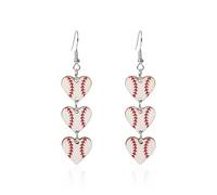 Heart Ball Sports Stud Earrings Ball Game Heart Shaped Basketball Volleyball Baseball American Football Stud Earrings for Women, Metal Wood, wood