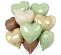 Heart Balloons, 18-inch Heart Shape Balloons Beige Gold Brown Green, Helium Foil Balloon for Birthday Valentine's Day Engagement Mother's Day(12 Pcs)
