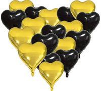 Heart Balloons, 18 Pcs 18 Inch Heart Foil Balloons for Helium Floating, Valentine's Day Party Decorations, Birthday, Wedding, Engagement, Baby Shower, Graduation, Romantic Décor(Black Gold)