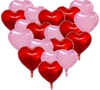 Heart Balloons, 18 Pcs 18 Inch Heart Foil Balloons for Helium Floating, Valentine's Day Party Decorations, Birthday, Wedding, Engagement, Baby Shower, Graduation, Romantic Décor（Red,Pink）
