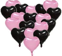 Heart Balloons, 18 Pcs 18 Inch Heart Foil Balloons for Helium Floating, Valentine's Day Party Decorations, Birthday, Wedding, Engagement, Baby Shower, Graduation, Romantic Décor(Black Pink)