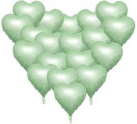 Heart Balloons, 18 Pcs 18 Inch Heart Foil Balloons for Helium Floating, Valentine's Day Party Decorations, Birthday, Wedding, Engagement, Baby Shower, Graduation, Romantic Décor(Green)