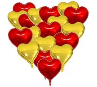 Heart Balloons, 18 Pcs 18 Inch Heart Foil Balloons for Helium Floating, Valentine's Day Party Decorations, Birthday, Wedding, Engagement, Baby Shower, Graduation, Romantic Décor(Red,Gold)