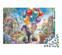 Heart Balloons Elephant 100% Recycled Cardboard Elephant in Vibrant Scene 1000 Piece Jigsaw Puzzles Adults And Children Fun Present 38x26cm/1000pcs