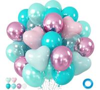 Heart balloons,RKMYTR 12 Inch 50Pcs Teal Pink and blue balloons, Mermaid pastel Balloon Party Decorations, Girls Birthday, Baby Shower, Under The Sea Arch Kit Party Decor