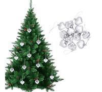 Heart Baubles,12PCS Shiny and Matte Heart Christmas Tree Decorations,Heart Shaped Bauble Christmas Ornament Hanging Tree Pendants for Christmas Decorations (Silver)