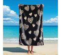 Heart Beach Towels for Adults Extra Large 100x200 cm, Black Microfibre Beach Towel, Quick Dry Lightweight, for Bath, Gym, Travel, Yoga, Swimming, Camping A-5104