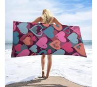 Heart Beach Towels for Adults Extra Large 100x200 cm, Pink and Blue Microfibre Beach Towel, Quick Dry Lightweight, for Bath, Gym, Travel, Yoga, Swimming, Camping A-4816