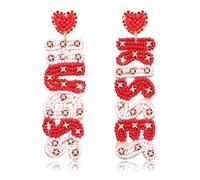 Heart Beaded Earrings Galentines Day Red Heart Rhinestone Bow Drop Dangle Earrings Christmas New Years Holiday Earrings Jewelry Gift for Women, beaded, Rhinestone