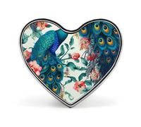 Heart Beautiful Peacock Flowers Printed Brooch Badge for Backpacks Or Lapels