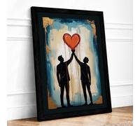 Heart Between Two Framed Wall Art Print A1 Black