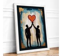 Heart Between Two Framed Wall Art Print A2 White