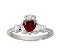 Heart Birthstone Claddagh Ring 925 Sterling Silver 6MM Heart Shaped Created Ruby Rings Irish Jewelry Good Luck for Women Size 8